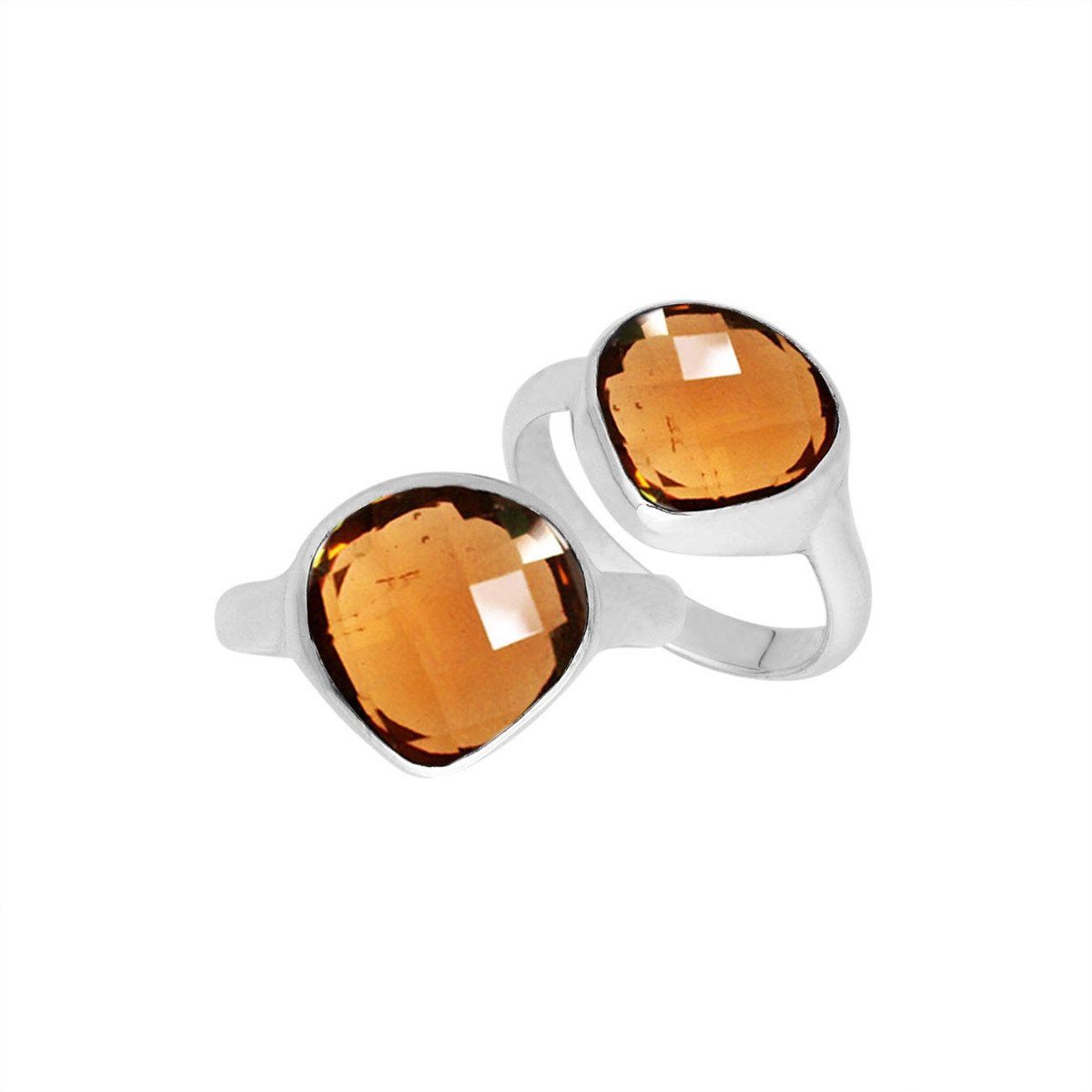 Wholesale sterling silver pear bezel double stone ring with Citrine Quartz