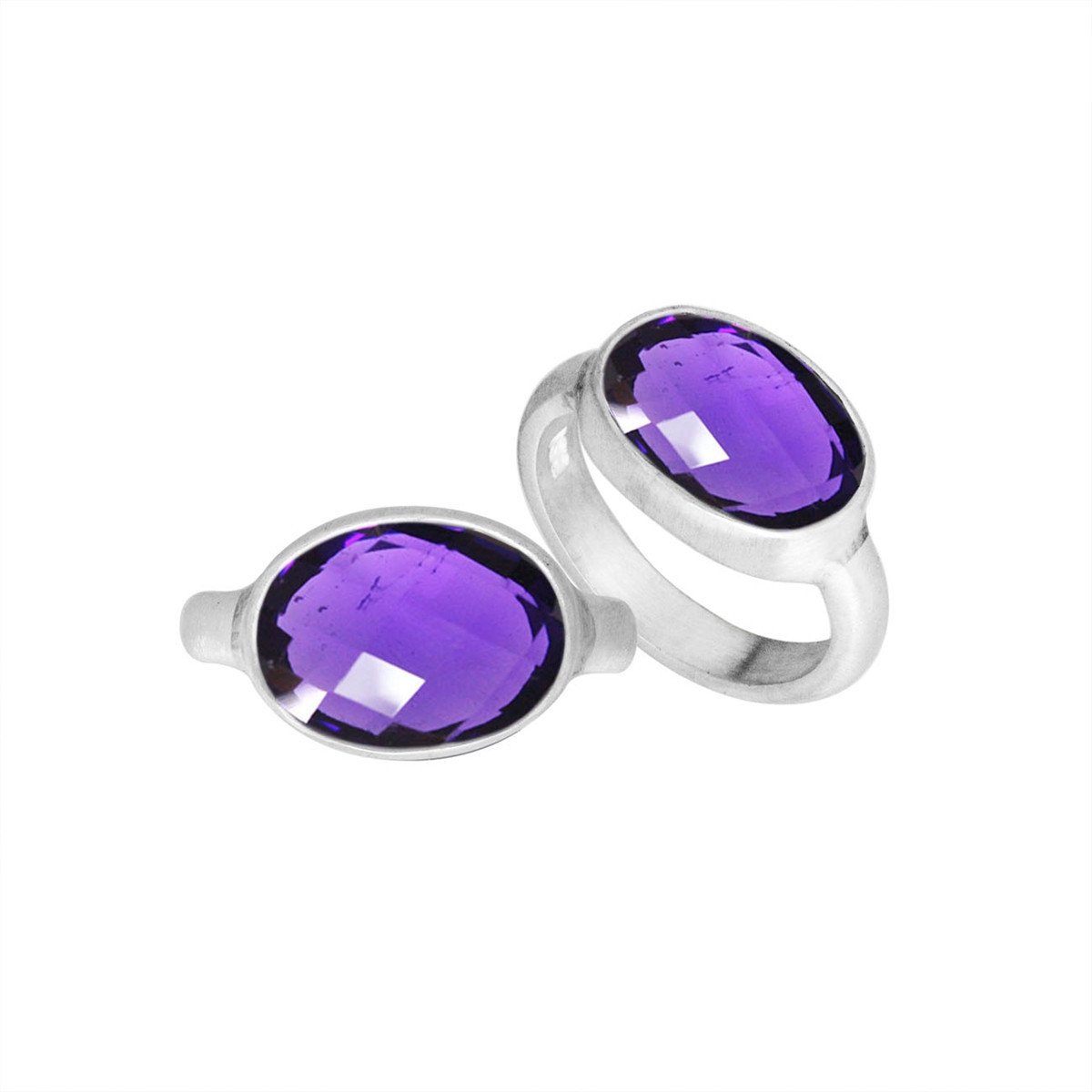 Wholesale sterling silver oval bezel double stone ring with Amethyst Quartz