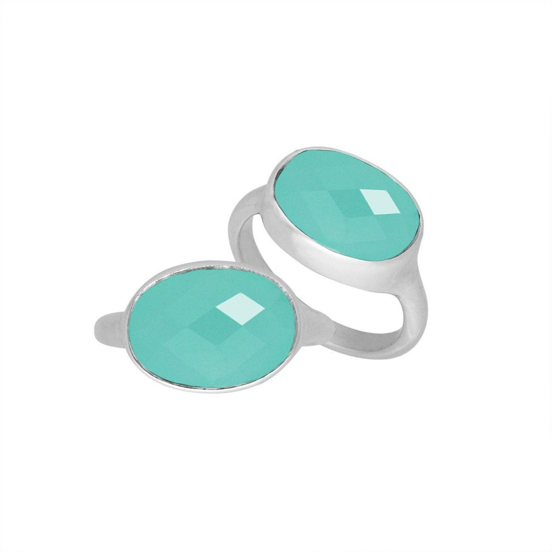 AR-6160-CH.G-8'' Sterling Silver Oval Shape Ring With Green Chalcedony Q. Jewelry Bali Designs Inc 