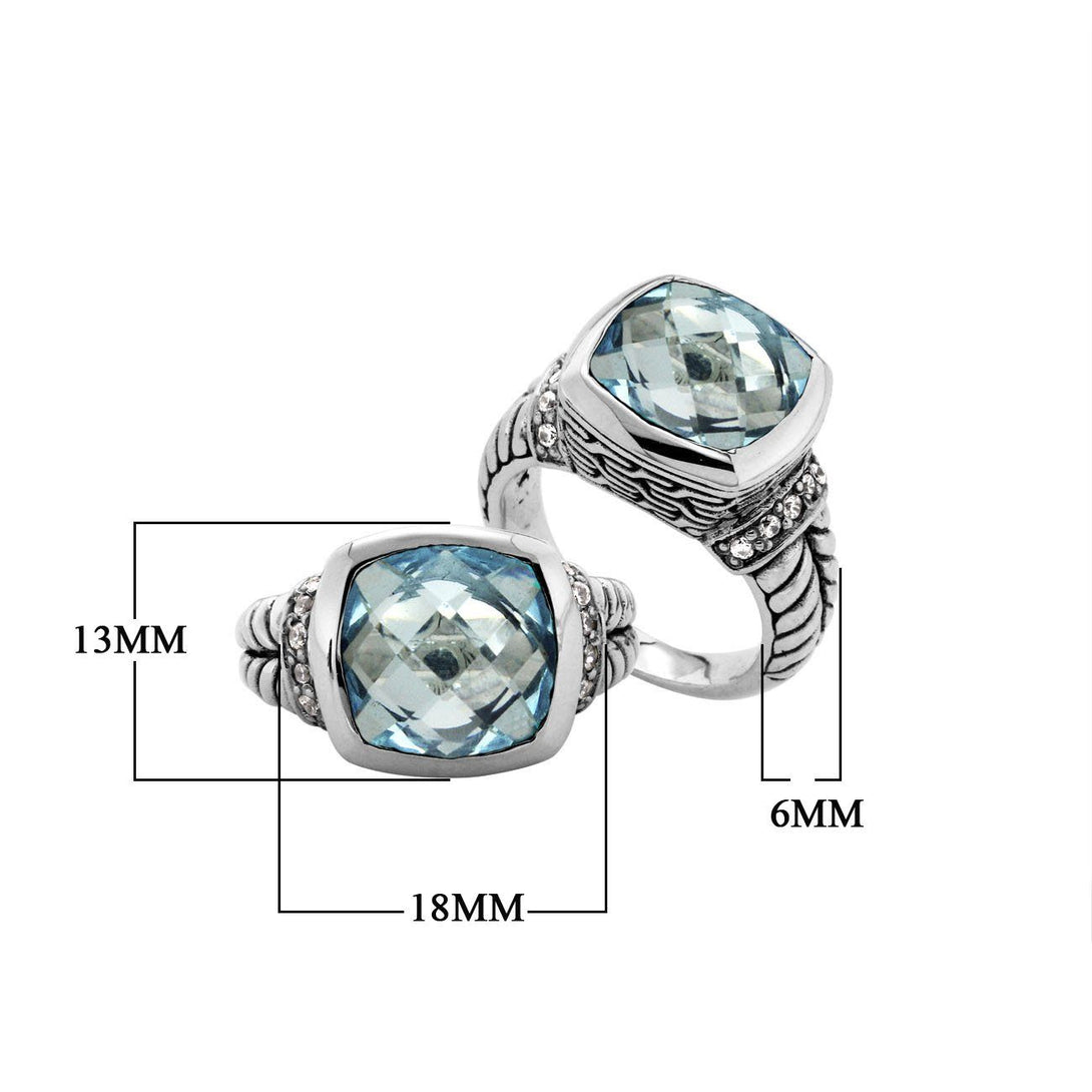 AR-6162-BT-9'' Sterling Silver Ring With Blue Topaz Q. Jewelry Bali Designs Inc 