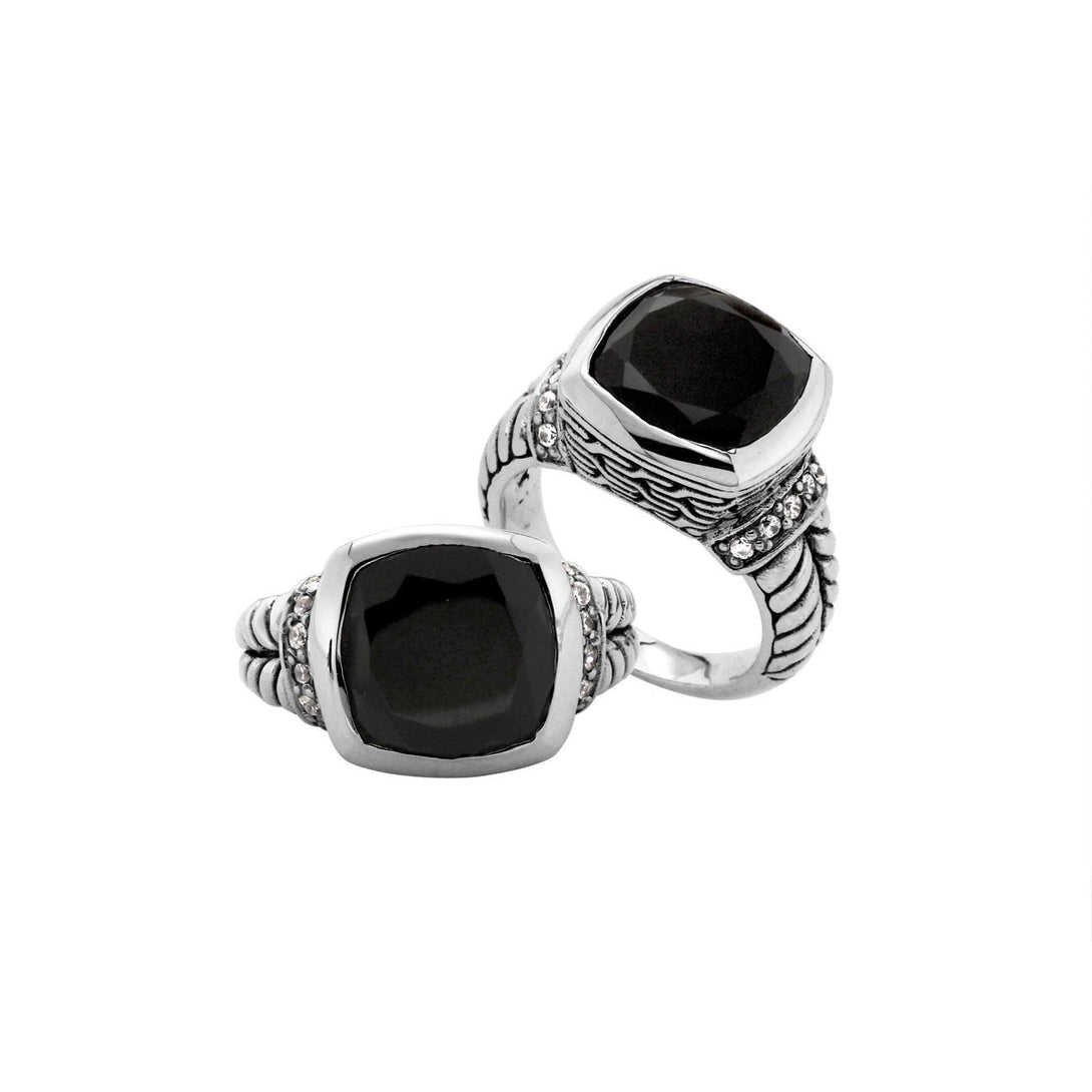 AR-6162-OX-6" Sterling Silver Square Shape Ring With Black Onyx Jewelry Bali Designs Inc 