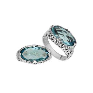 AR-6164-BT-8'' Sterling Silver Ring With Blue Topaz Q. Jewelry Bali Designs Inc 