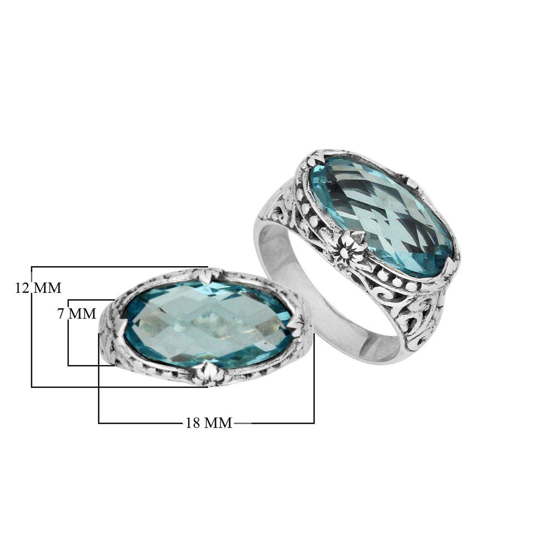 AR-6164-BT-9'' Sterling Silver Ring With Blue Topaz Q. Jewelry Bali Designs Inc 