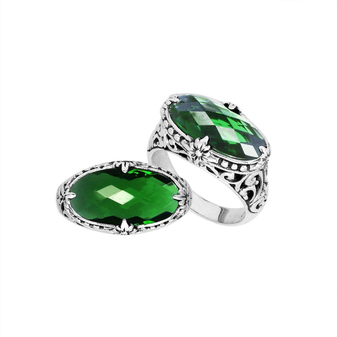 AR-6164-GQ-9'' Sterling Silver Ring With Green Quartz Jewelry Bali Designs Inc 