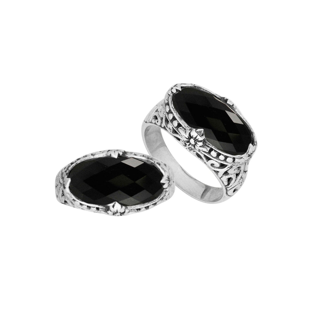 AR-6164-OX-9" Sterling Silver Ring With Black Onyx Jewelry Bali Designs Inc 