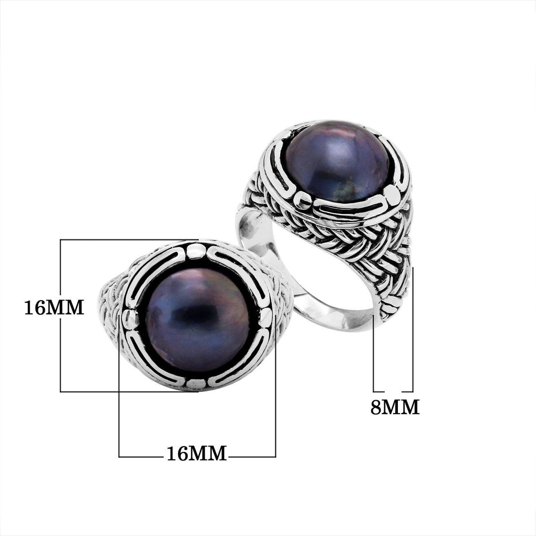 AR-6171-PEG-7" Sterling Silver Round Shape Ring With Gray Pearl Jewelry Bali Designs Inc 
