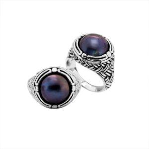 AR-6171-PEG-9" Sterling Silver Round Shape Ring With Gray Pearl Jewelry Bali Designs Inc 