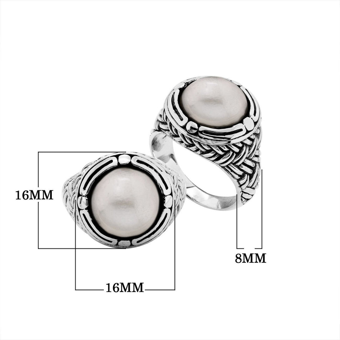 AR-6171-PEW-6" Sterling Silver Round Shape Ring With White Pearl Jewelry Bali Designs Inc 
