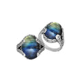 Wholesale Sterling Silver oval Labradorite cabochon ring with Balinese engraved band design