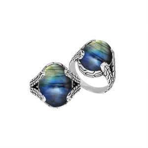 Wholesale Sterling Silver oval Labradorite cabochon ring with Balinese engraved band design