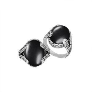 AR-6179-OX-6'' Sterling Silver Oval Shape Ring With Black Onyx Jewelry Bali Designs Inc 