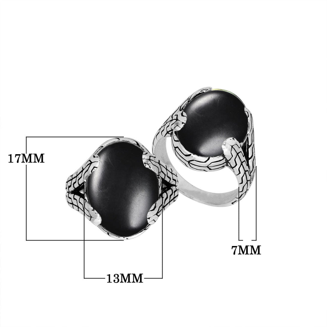 AR-6179-OX-6'' Sterling Silver Oval Shape Ring With Black Onyx Jewelry Bali Designs Inc 