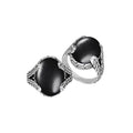Wholesale Sterling Silver oval Black Onyx cabochon ring with Balinese engraved band design