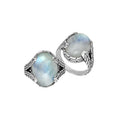 Wholesale Sterling Silver oval Rainbow Moonstone cabochon ring with Balinese engraved band design