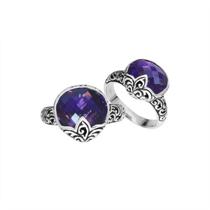 Wholesale Sterling Silver Amethyst Quartz faceted women’s ring with handcrafted silver band