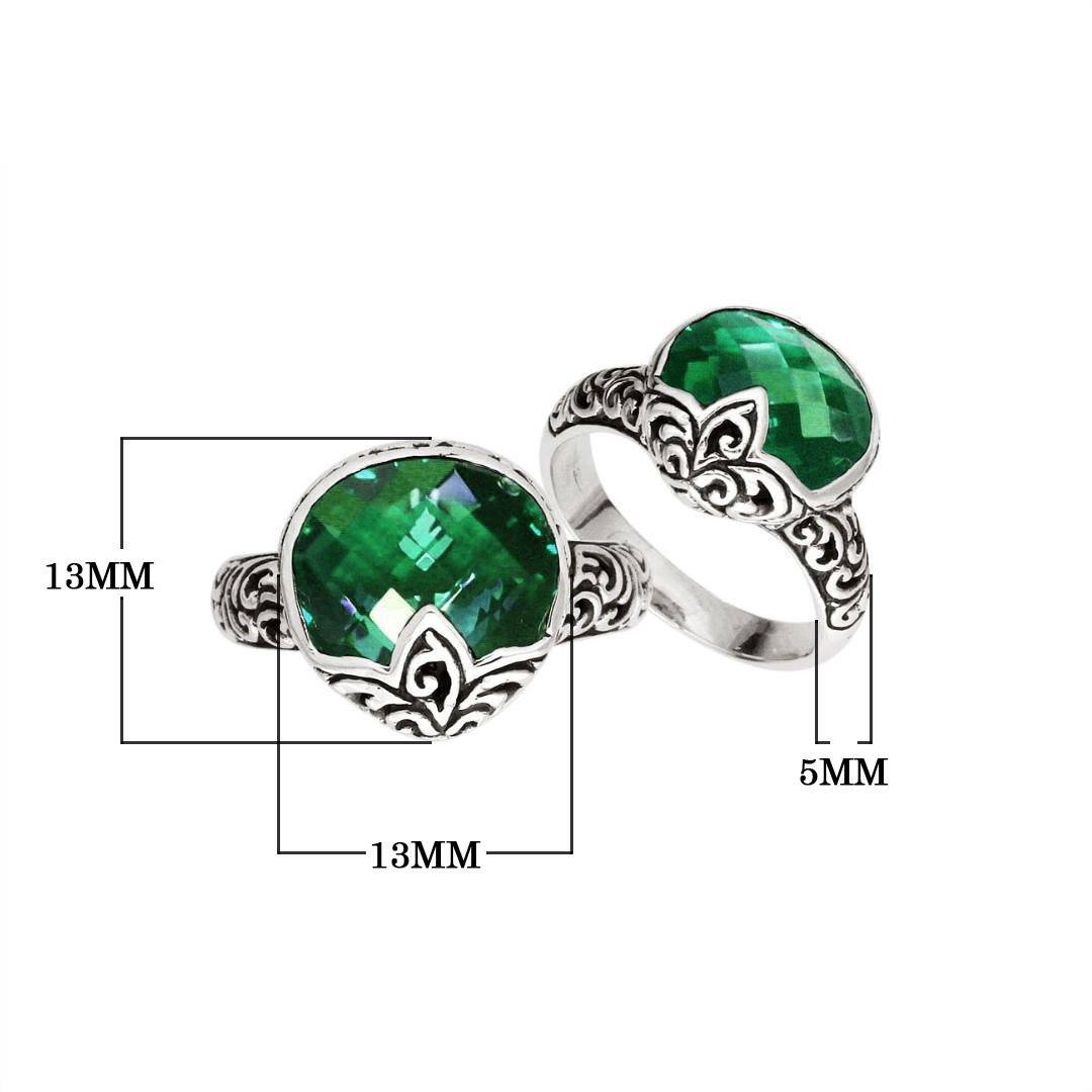 AR-6180-GQ-7'' Sterling Silver Pears Shape Ring With Green Quartz Jewelry Bali Designs Inc 