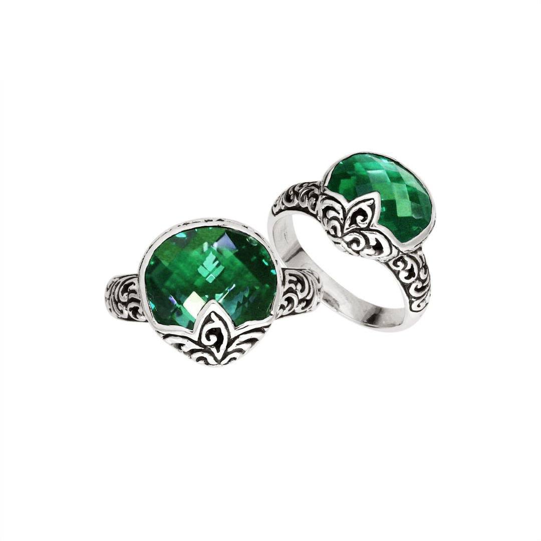 AR-6180-GQ-7'' Sterling Silver Pears Shape Ring With Green Quartz Jewelry Bali Designs Inc 