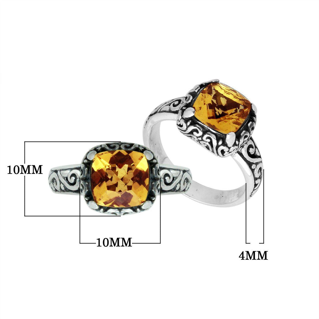 AR-6182-CT-6" Sterling Silver Cushion Shape Ring With Citrine Q. Jewelry Bali Designs Inc 