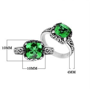 Wholesale Sterling Silver cushion-cut Green Quartz faceted women’s ring with Balinese scroll engraving