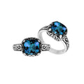 Wholesale Sterling Silver cushion-cut London Blue Topaz Quartz faceted women’s ring with Balinese scroll engraving