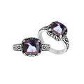 Wholesale Sterling Silver cushion-cut Mystic Quartz faceted women’s ring with Balinese scroll engraving