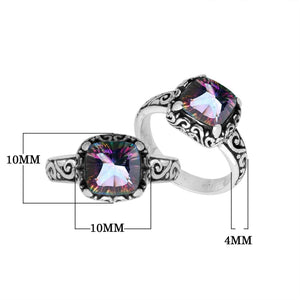 Wholesale Sterling Silver cushion-cut Mystic Quartz faceted women’s ring with Balinese scroll engraving