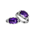Sterling Silver oval shape Amethyst Quartz ring with handcrafted Balinese scroll detailing