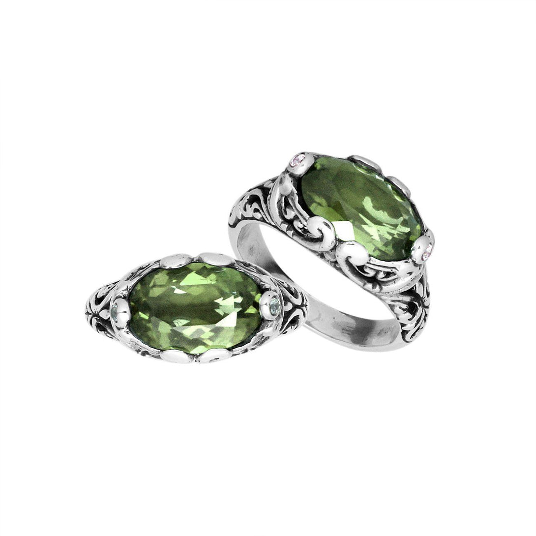 AR-6194-GAM-7'' Sterling Silver Oval Shape Ring With Green Amethyst Q. Jewelry Bali Designs Inc 