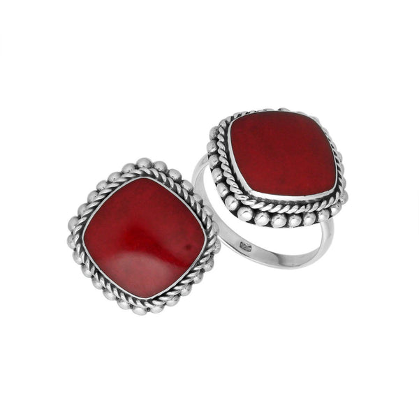 AR-6203-CR-7'' Sterling Silver Ring With Coral Jewelry Bali Designs Inc 