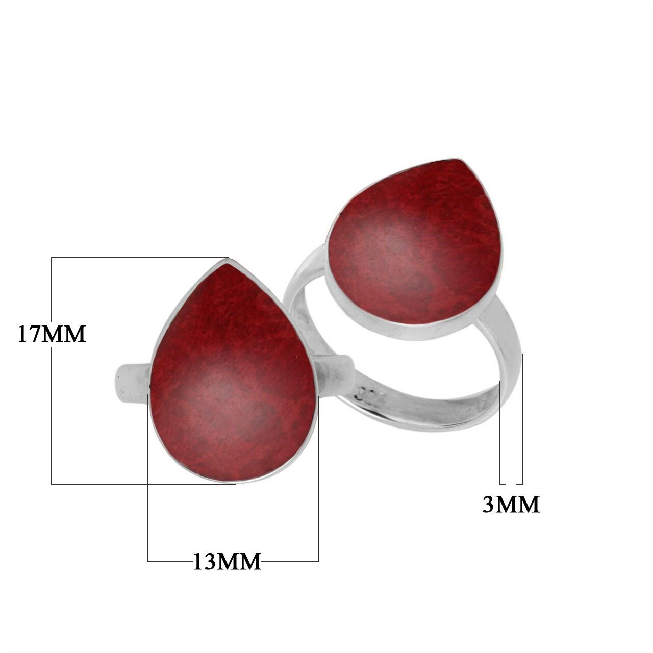 Sterling Silver pear shape ring with Red Coral and handcrafted Balinese polished detailing