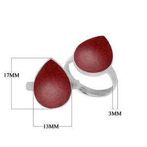 Sterling Silver pear shape ring with Red Coral and handcrafted Balinese polished detailing