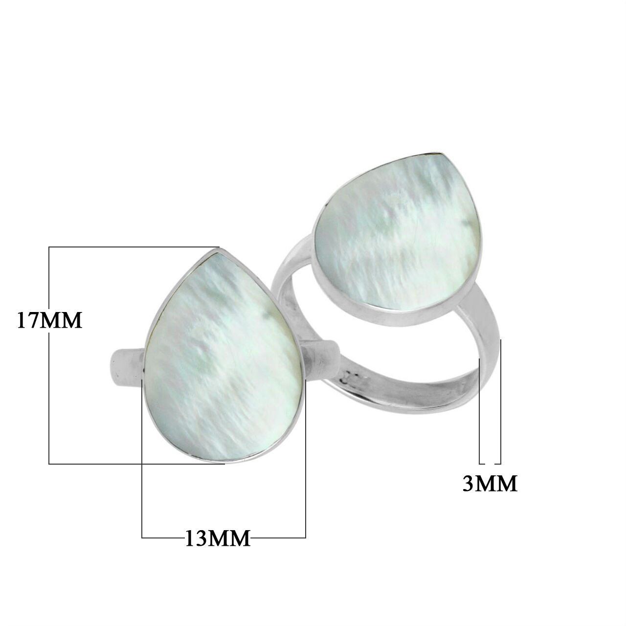 Sterling Silver pear-shaped ring with Mother of Pearl and handcrafted Balinese polished design