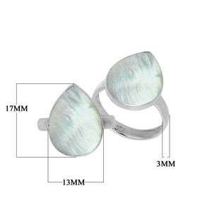Sterling Silver pear-shaped ring with Mother of Pearl and handcrafted Balinese polished design