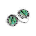 Sterling Silver round shape ring with Abalone Shell and handcrafted Balinese beaded design