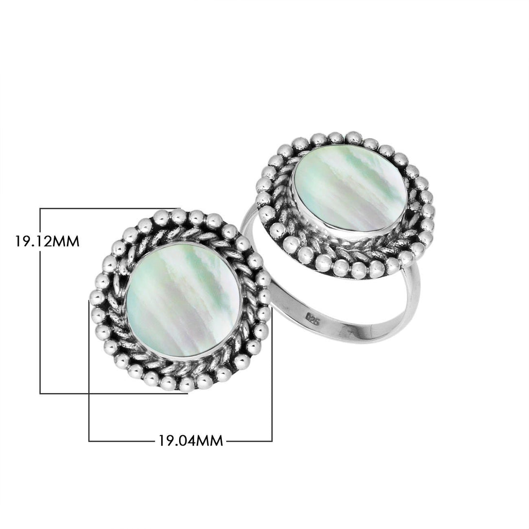 AR-6211-MOP-6'' Sterling Silver Round Shape Ring With Mother Of Pearl Jewelry Bali Designs Inc 