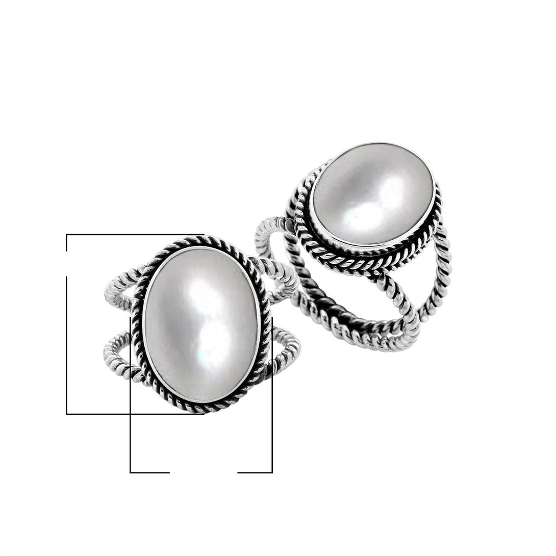AR-6212-MOP-6" Sterling Silver Oval Shape Ring With Mother Of Pearl Jewelry Bali Designs Inc 