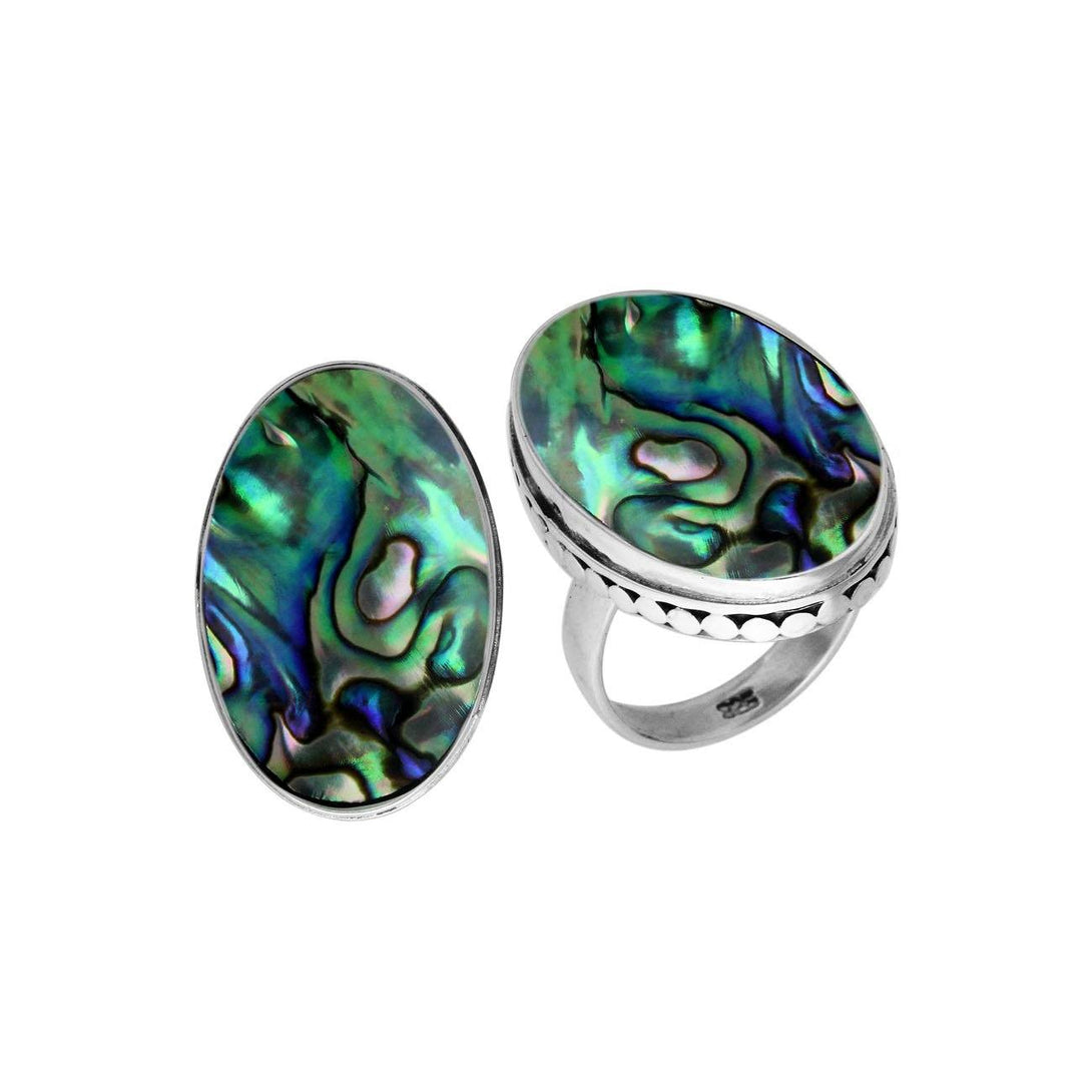 AR-6213-AB-7'' Sterling Silver Oval Shape Ring With Abalone Shell Jewelry Bali Designs Inc 