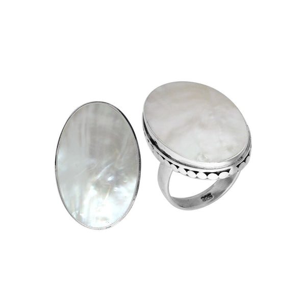 AR-6213-MOP-6'' Sterling Silver Oval Shape Ring With Mother Of Pearl Jewelry Bali Designs Inc 