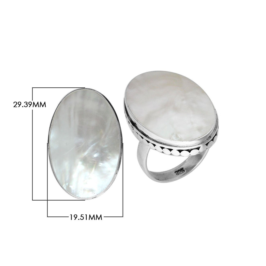 AR-6213-MOP-6'' Sterling Silver Oval Shape Ring With Mother Of Pearl Jewelry Bali Designs Inc 