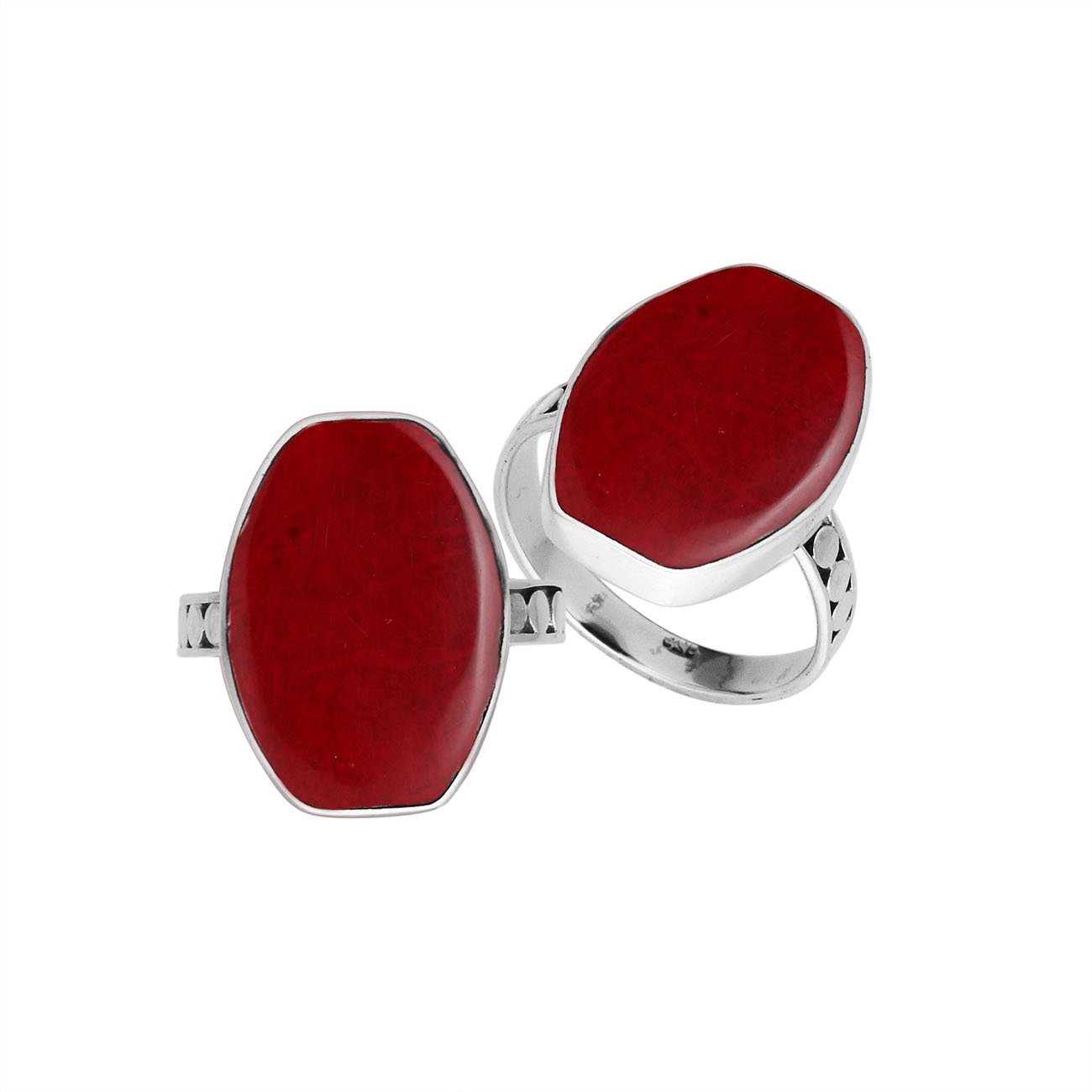 Sterling Silver Handcrafted Bold Designer Ring With Red Coral