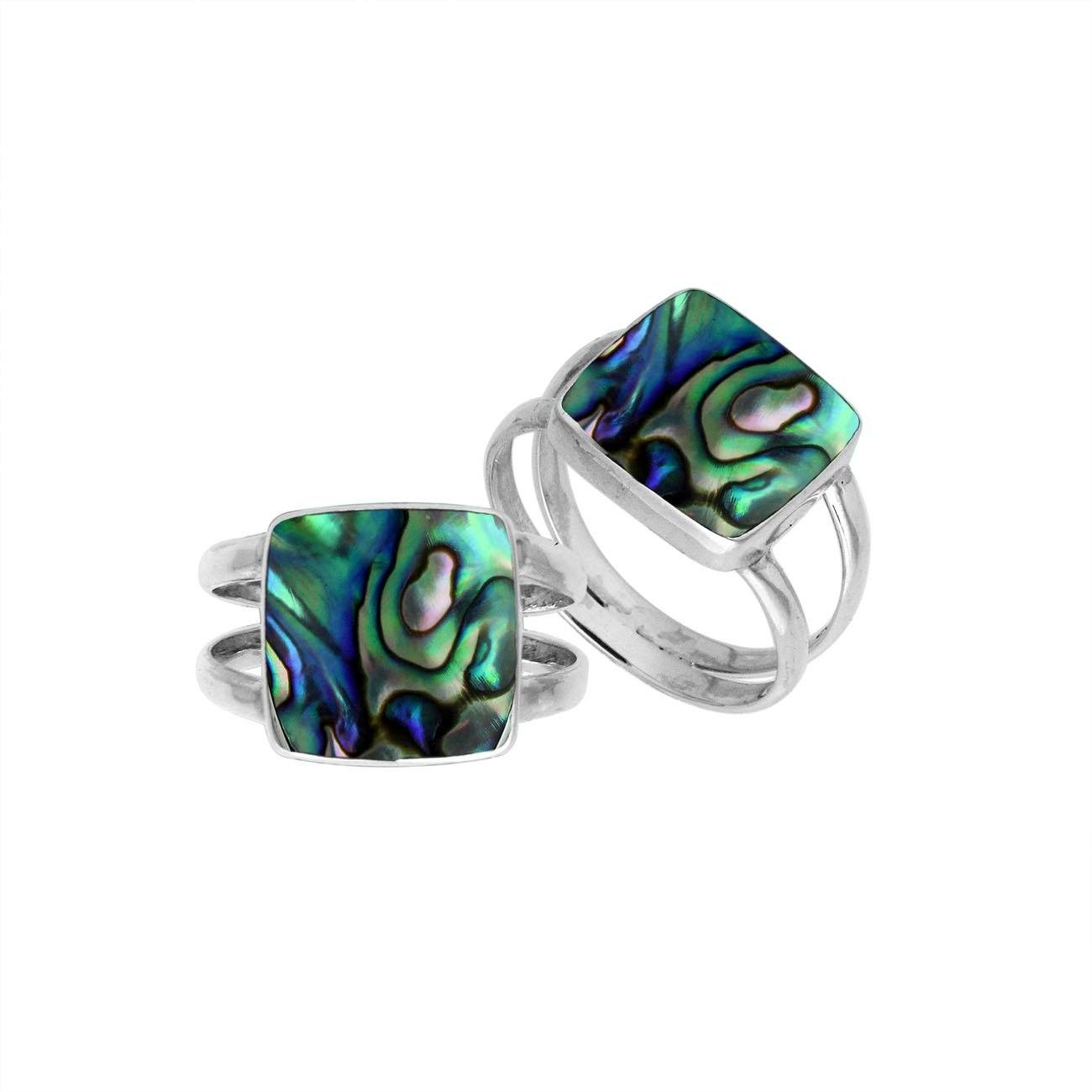 Sterling Silver Handcrafted Bold Square Shape Designer Ring With Abalone Shell
