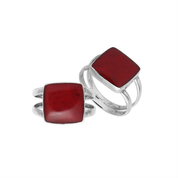 AR-6222-CR-6'' Sterling Silver Square Shape Ring With Coral Jewelry Bali Designs Inc 