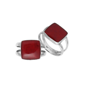 Sterling Silver Handcrafted Bold Square Shape Designer Ring With Red Coral