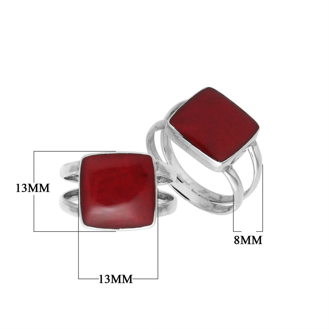 AR-6222-CR-7'' Sterling Silver Square Shape Ring With Coral Jewelry Bali Designs Inc 