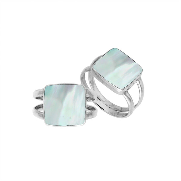 AR-6222-MOP-6'' Sterling Silver Square Shape Ring With Mother Of Pearl Jewelry Bali Designs Inc 