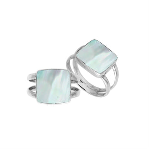 Sterling Silver Handcrafted Bold Square Shape Designer Ring With Mother Of Pearl