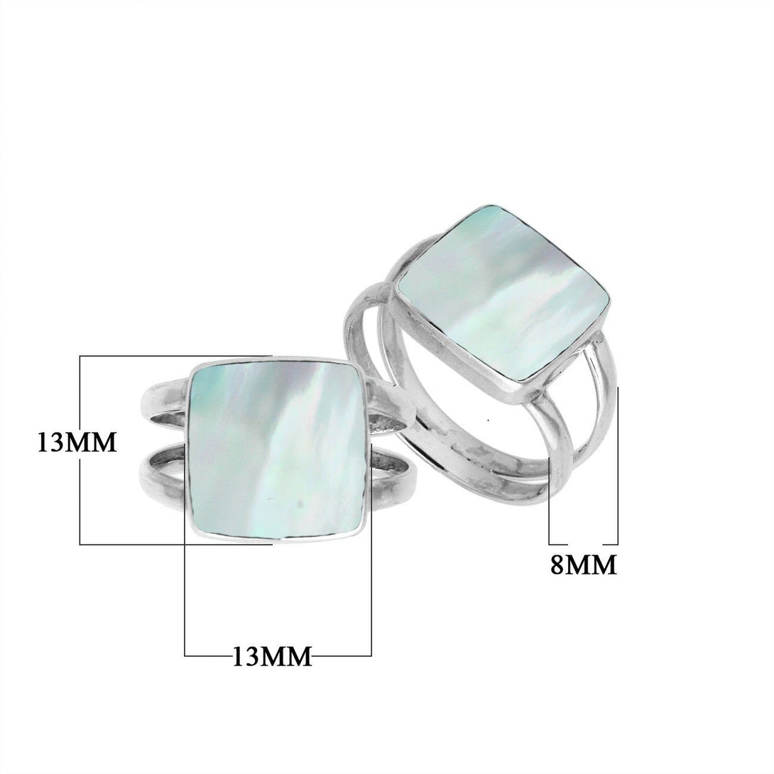 AR-6222-MOP-8'' Sterling Silver Square Shape Ring With Mother Of Pearl Jewelry Bali Designs Inc 