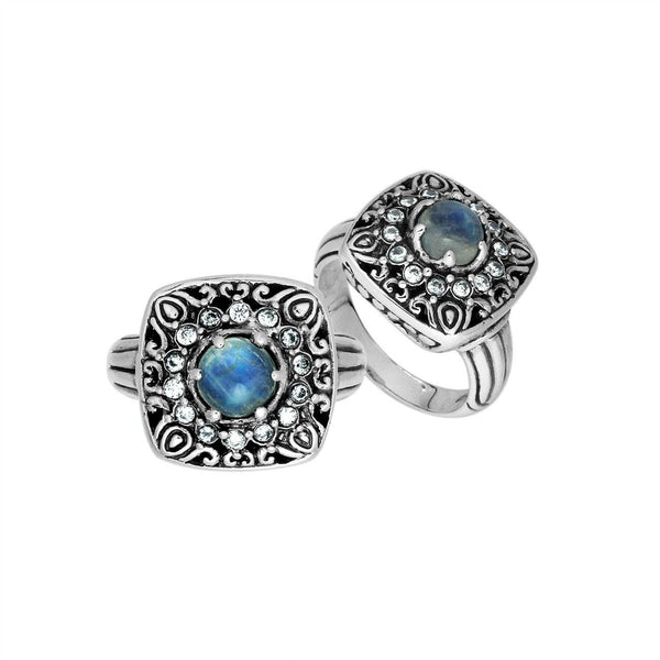 AR-6224-RM-7" Sterling Silver Ring With Rainbow Moonstone Jewelry Bali Designs Inc 