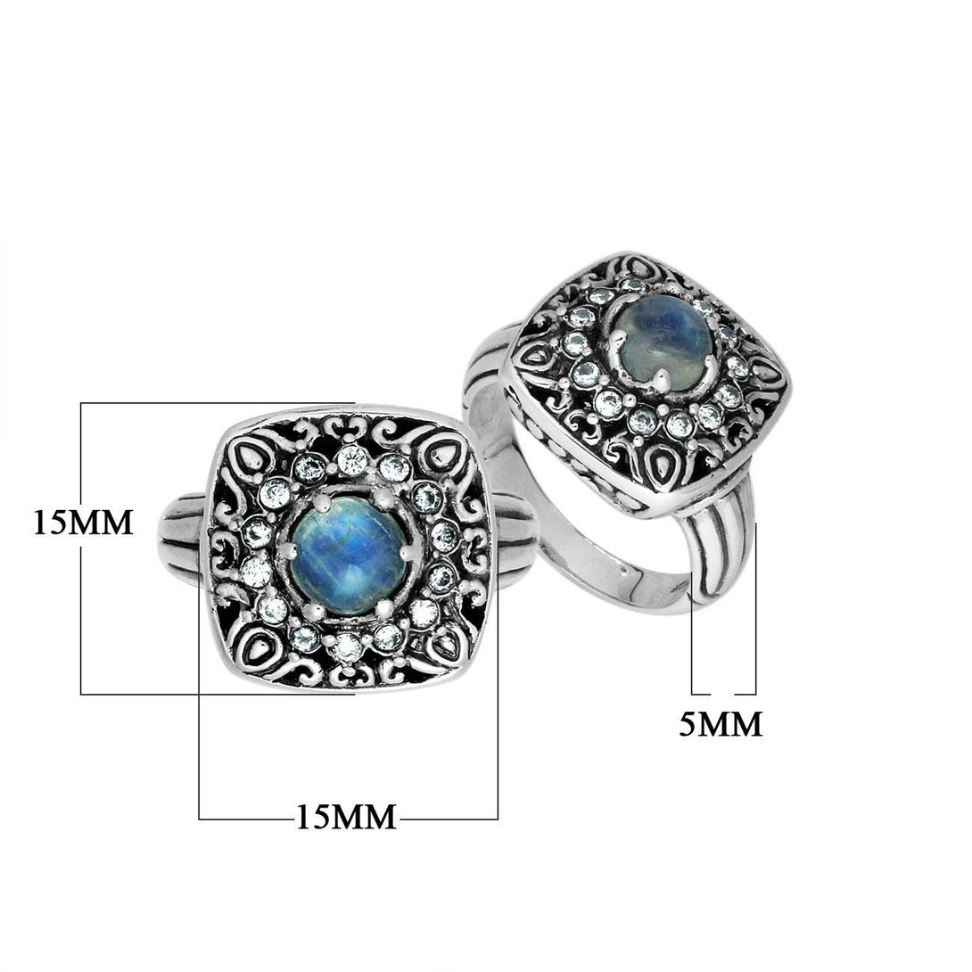 AR-6224-RM-7" Sterling Silver Ring With Rainbow Moonstone Jewelry Bali Designs Inc 