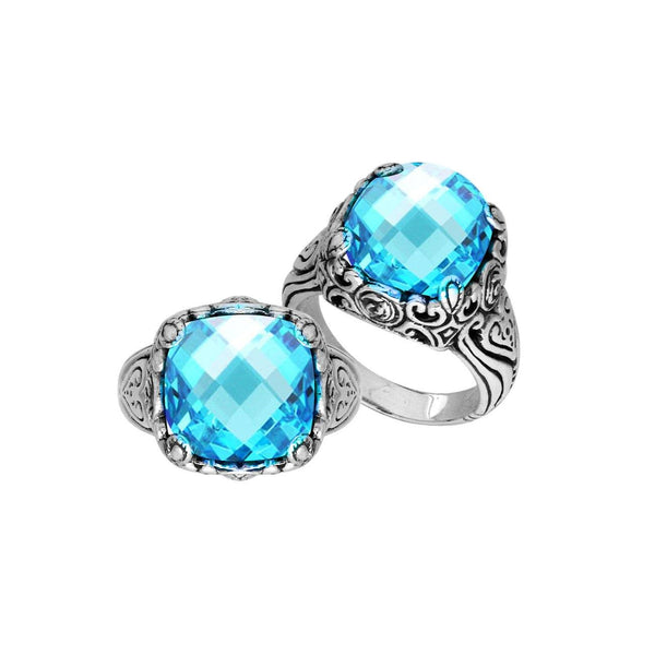 AR-6227-BT-7" Sterling Silver Ring With Blue Topaz Q. Jewelry Bali Designs Inc 